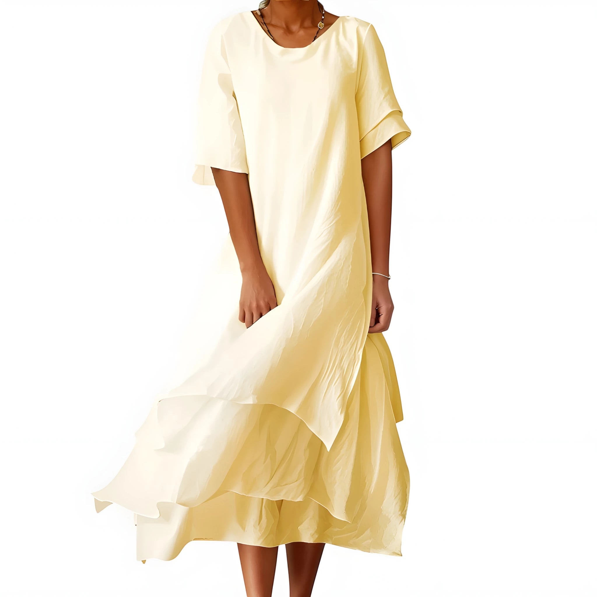 Women's Comfortable Flowy Midi Summer Dress with Short Sleeve