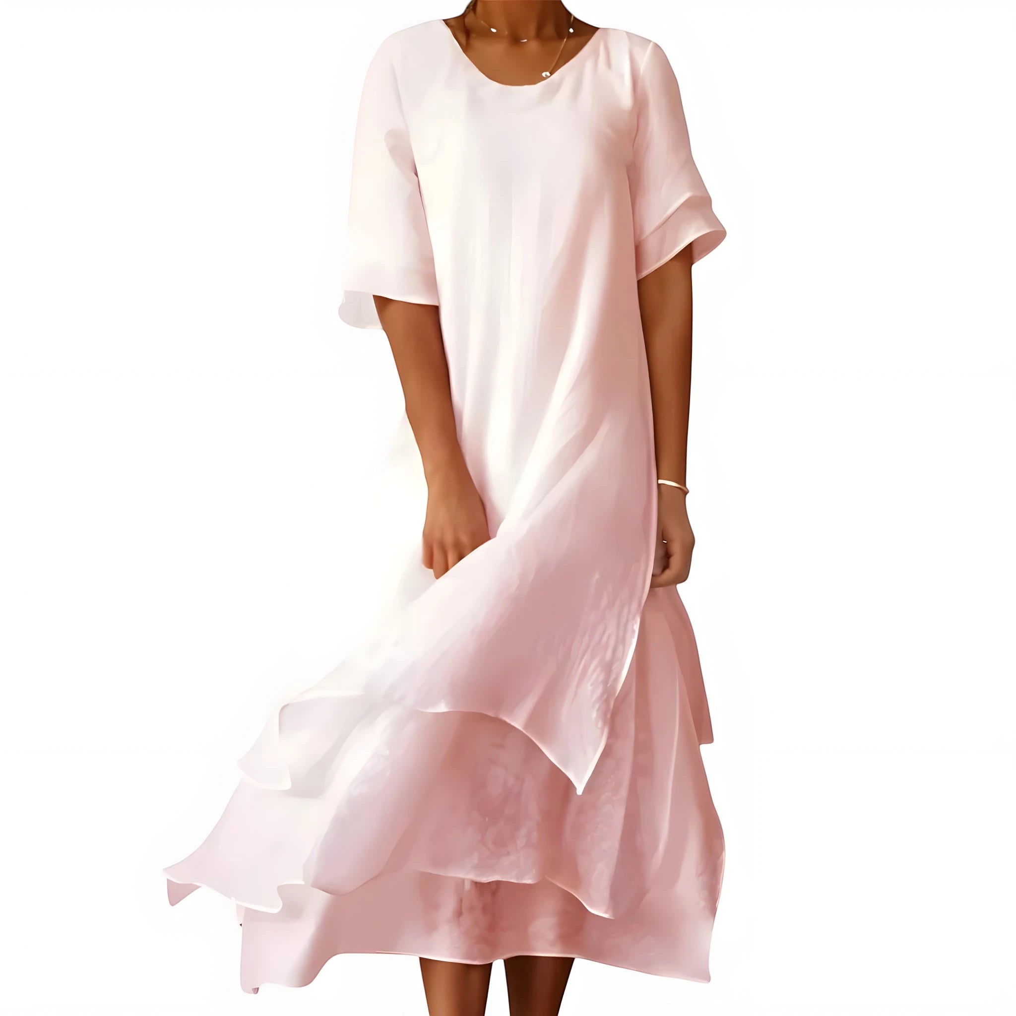 Women's Comfortable Flowy Midi Summer Dress with Short Sleeve