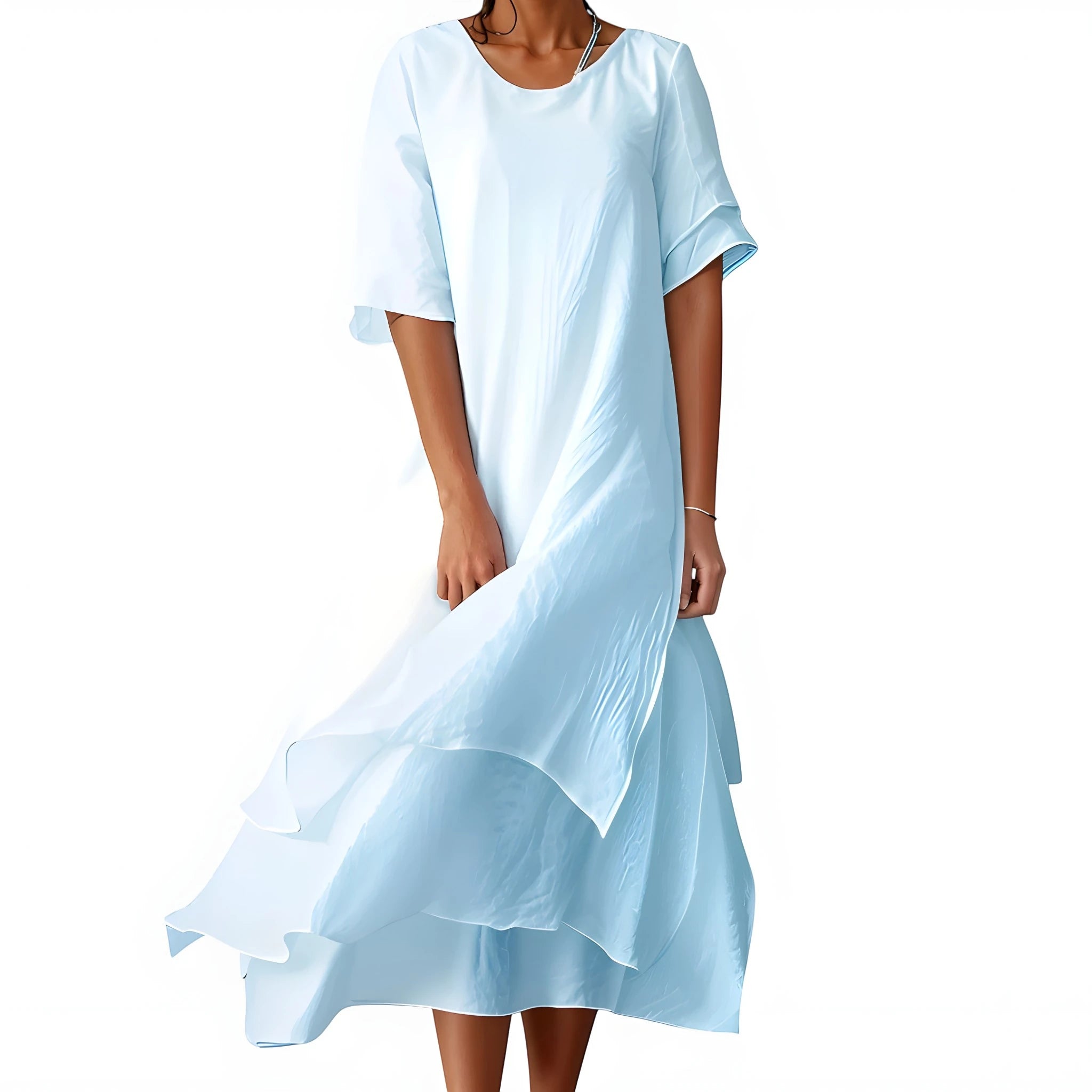 Women's Comfortable Flowy Midi Summer Dress with Short Sleeve