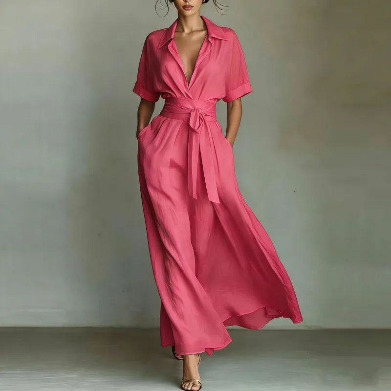 Women's Elegant Casual Maxi Summer Dress with V-Neck