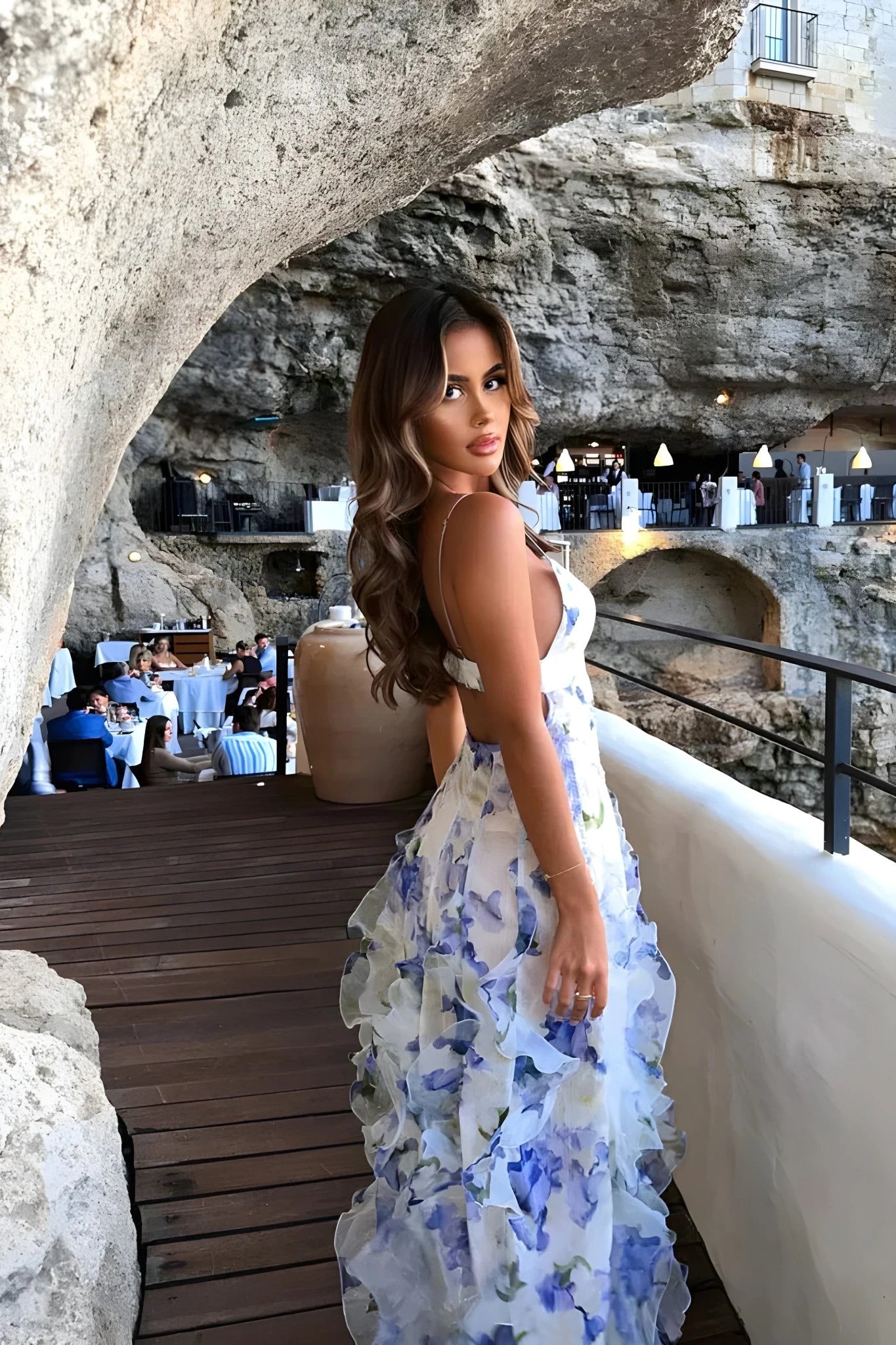 Women's Elegant Floral Maxi Summer Dress with Ruffle and Open Back