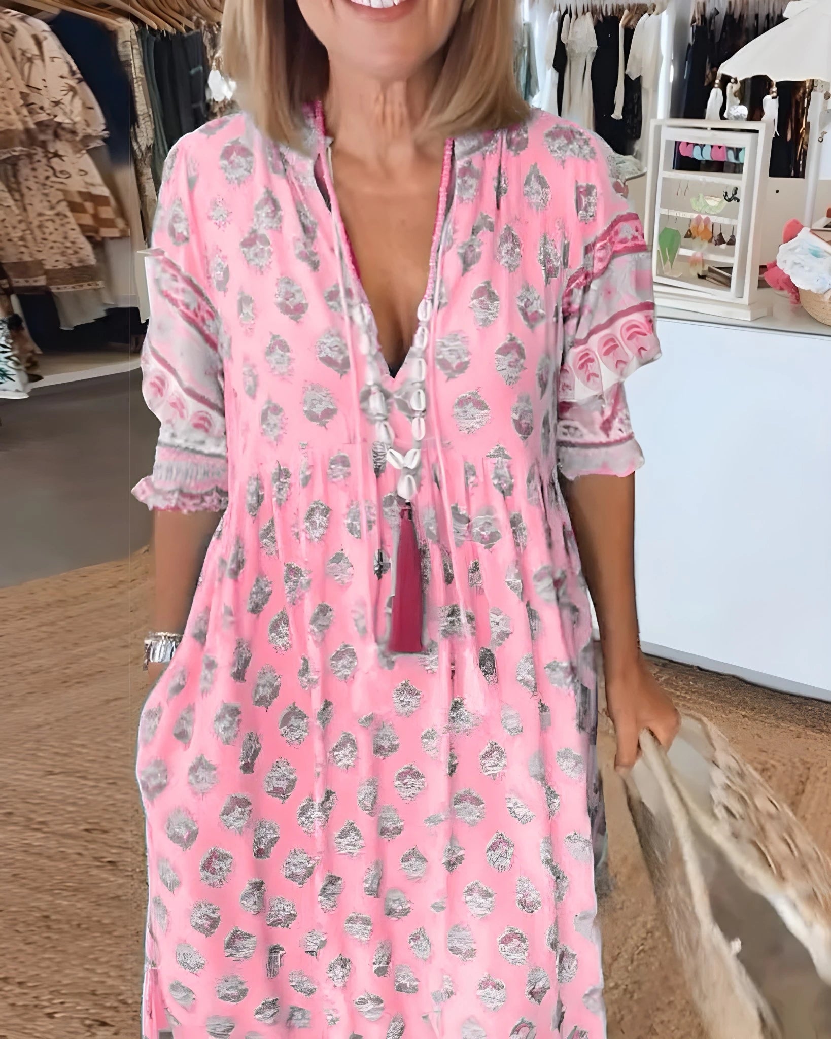 Women's Elegant Floral Midi Summer Dress with V-Neck