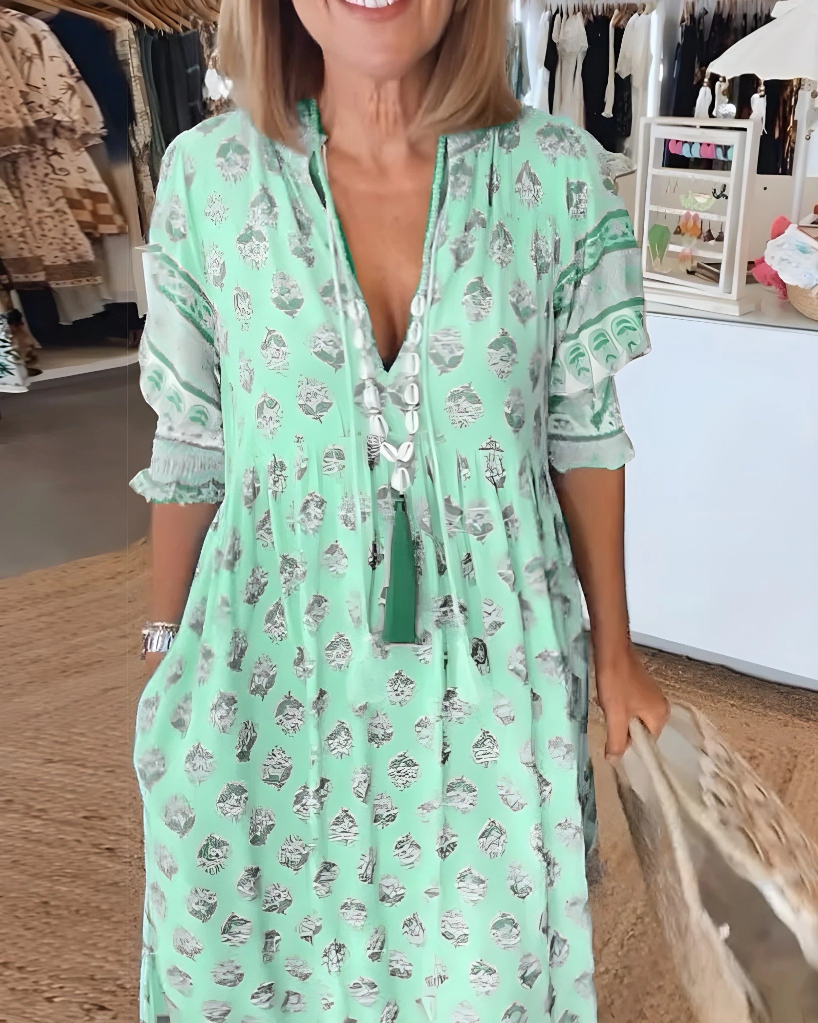 Women's Elegant Floral Midi Summer Dress with V-Neck