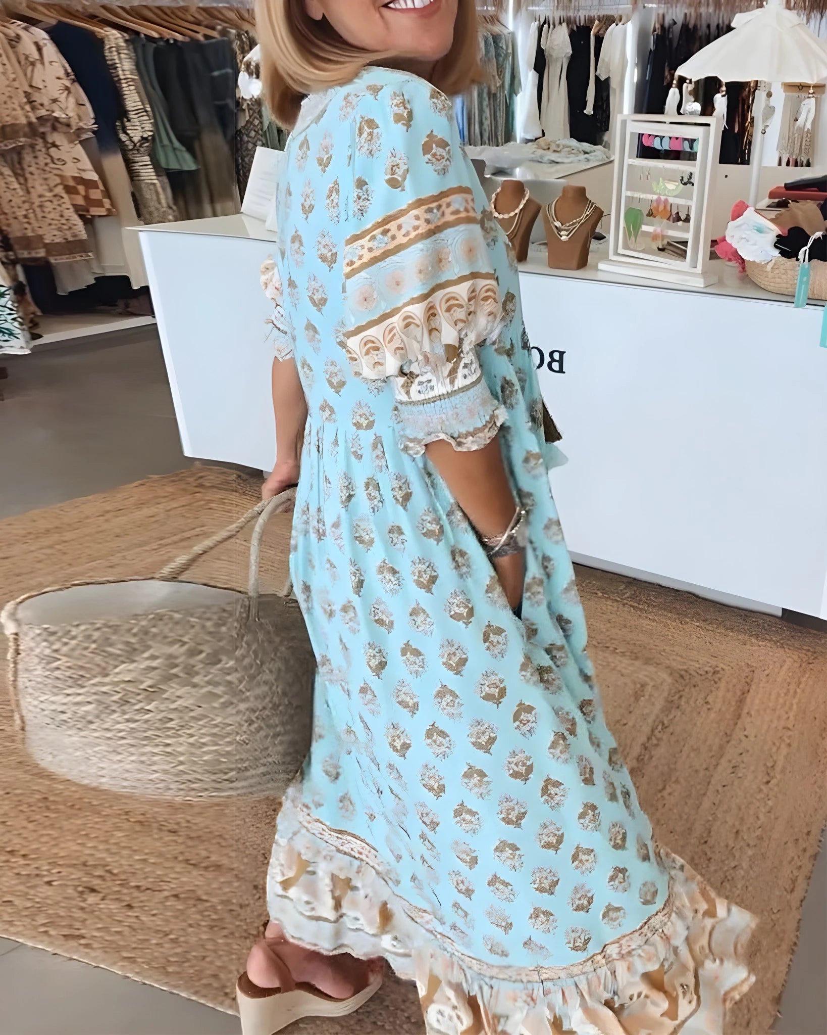 Women's Elegant Floral Midi Summer Dress with V-Neck