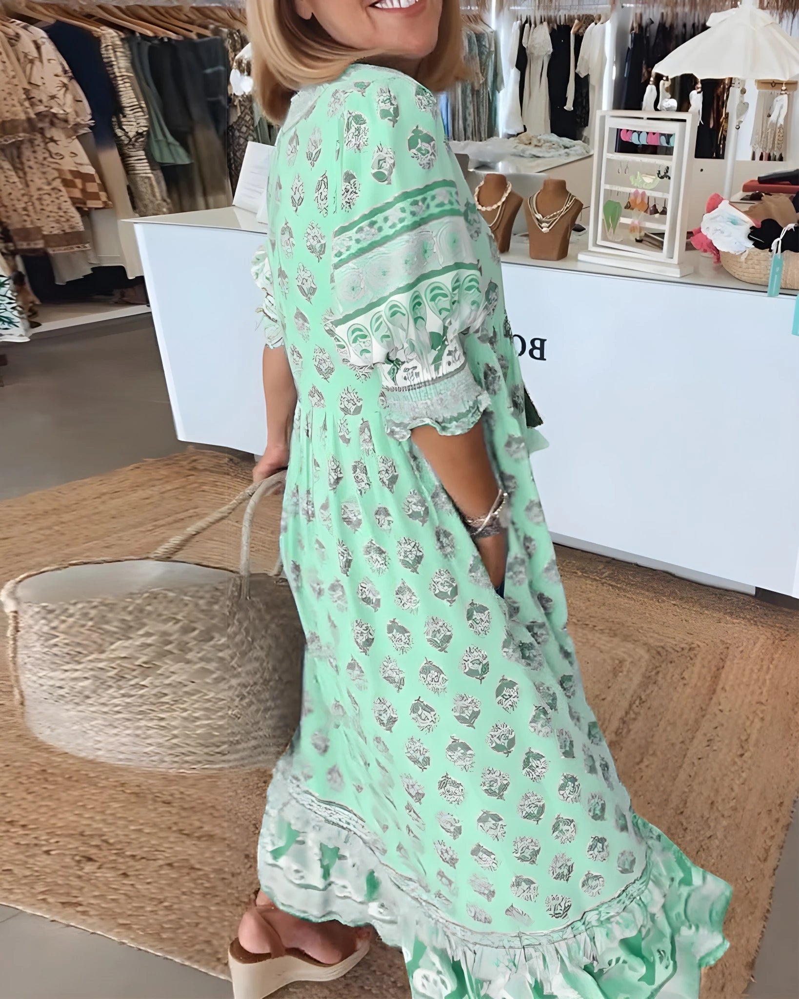 Women's Elegant Floral Midi Summer Dress with V-Neck