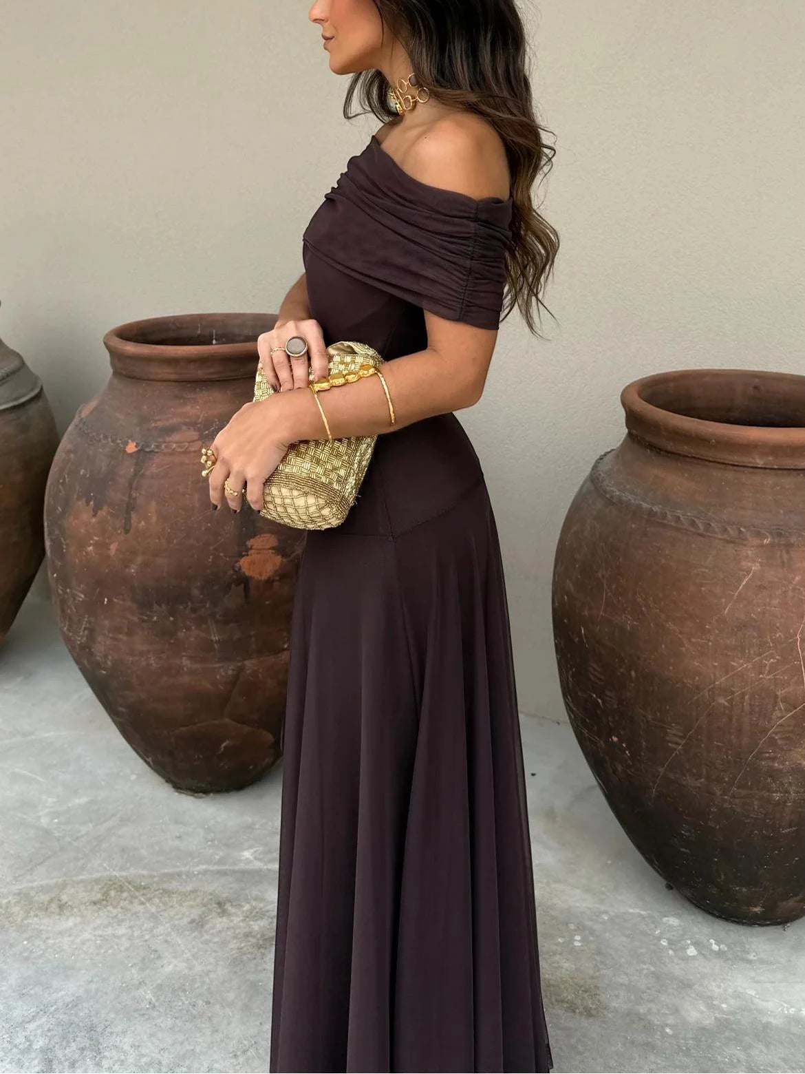 Women's Elegant Flowy Maxi Summer Dress with Off Shoulder