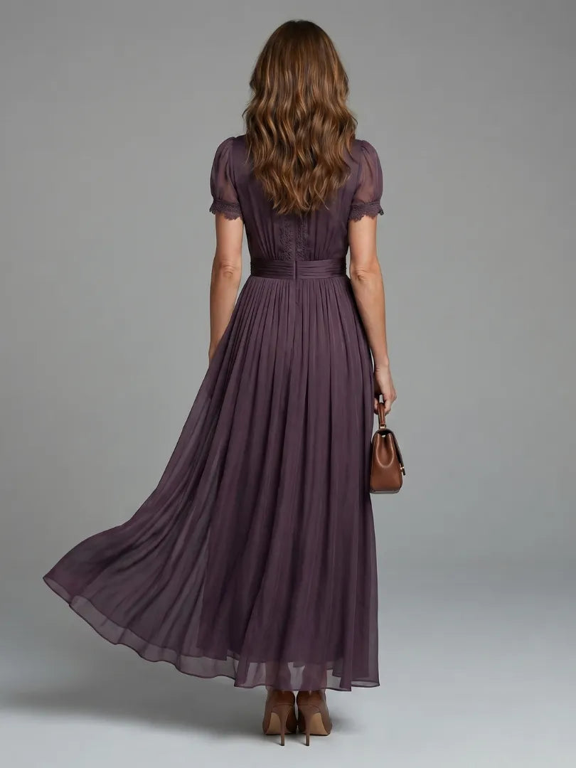 Women's Elegant Flowy Maxi Summer Dress with Short Sleeve