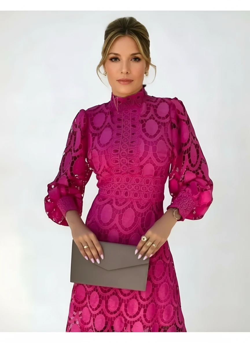 Women's Elegant Formal Maxi Wedding Guest Dress with High Neck