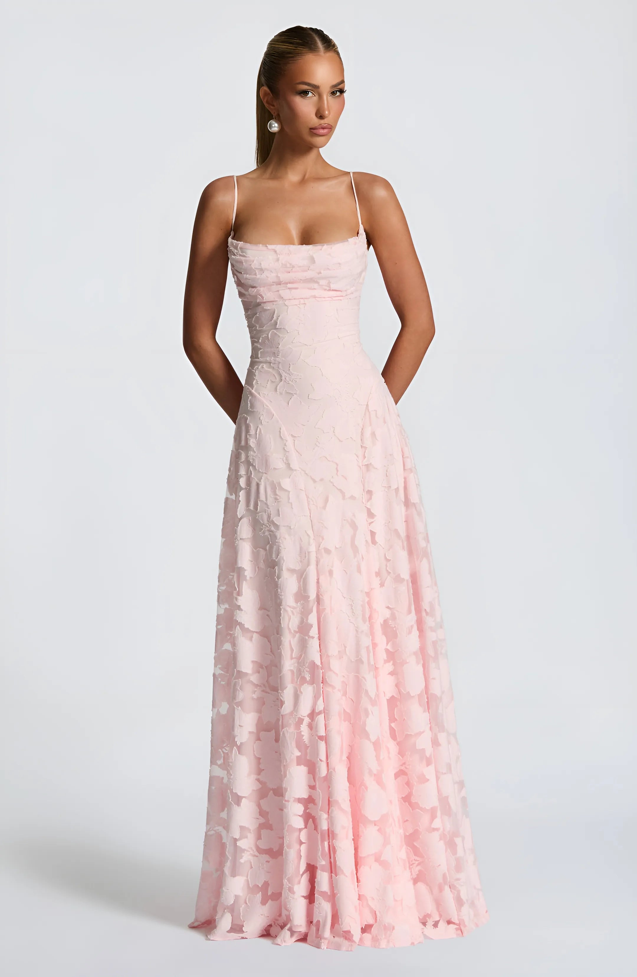 Women's Elegant Formal Maxi Wedding Guest Dress with Open Back