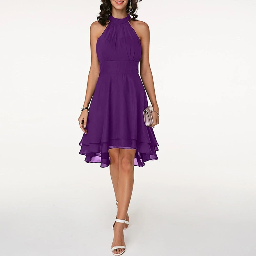 Women's Elegant Formal Midi Summer Dress with Halter Neck