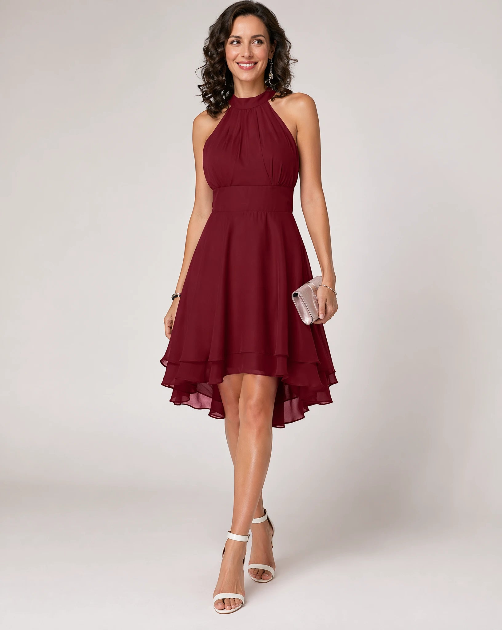 Women's Elegant Formal Midi Summer Dress with Halter Neck