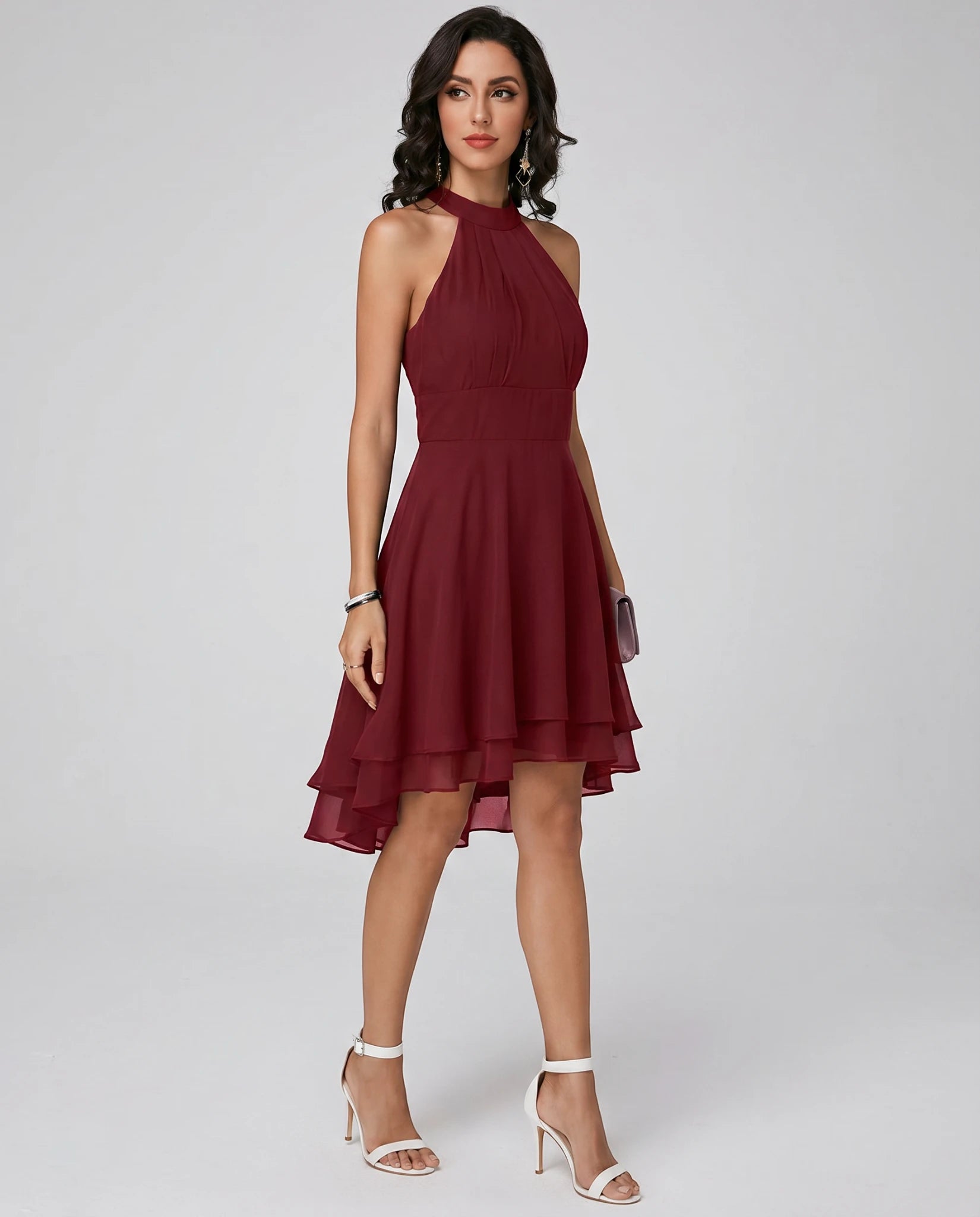 Women's Elegant Formal Midi Summer Dress with Halter Neck