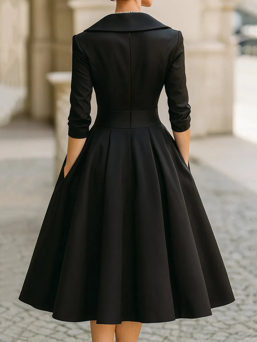 Women's Elegant Formal Midi Wedding Guest Dress with Pleated Details