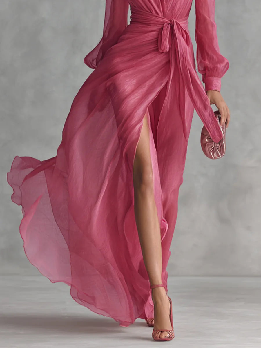 Women's Elegant Long Sleeve Maxi Summer Dress with V-Neck