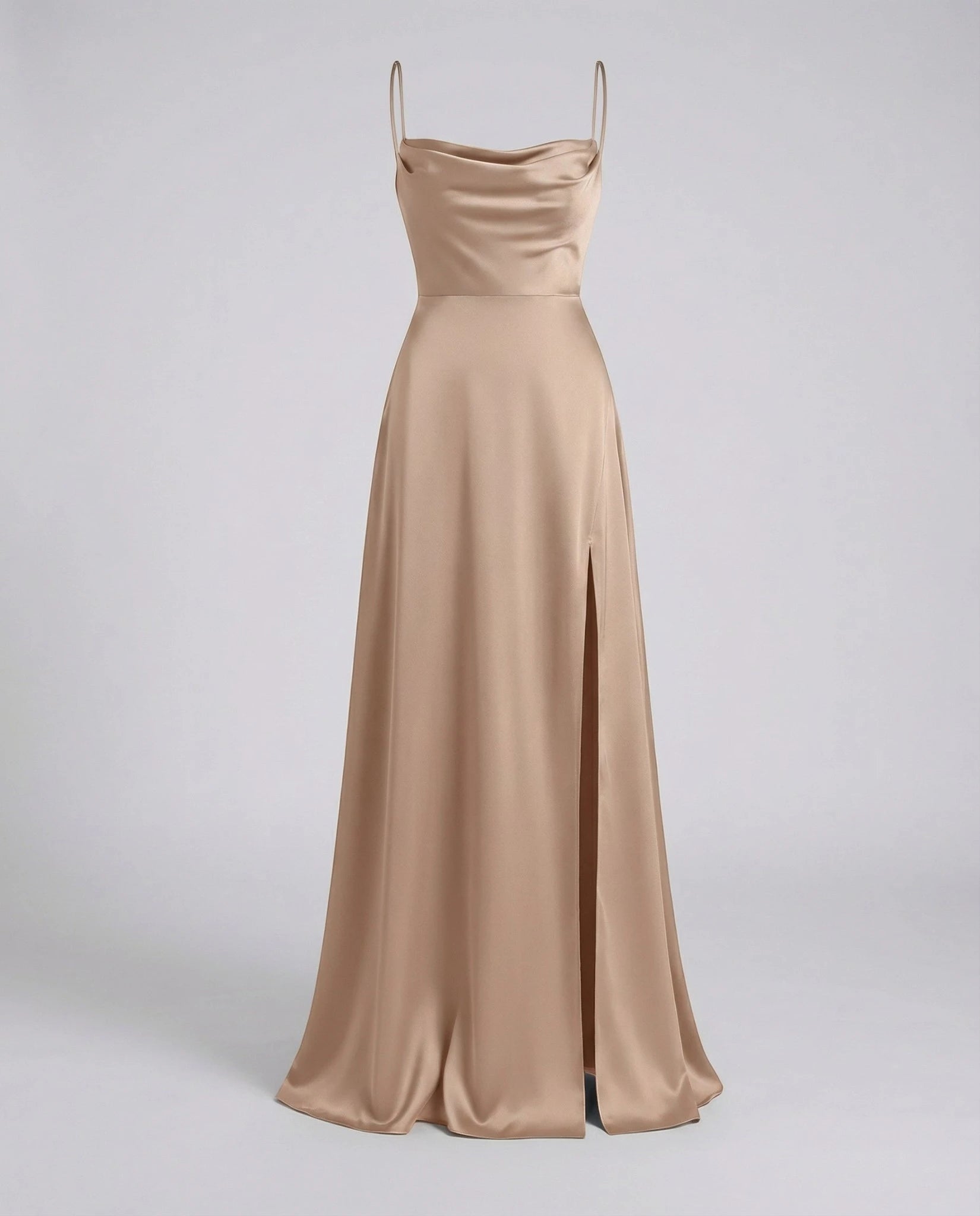 Women's Elegant Maxi Wedding Guest Dress with Cowl Neck and Slit
