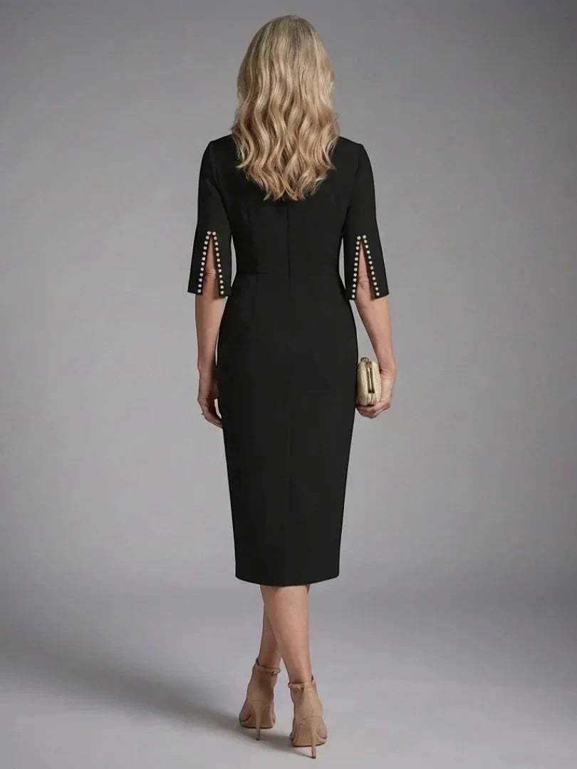 Women's Elegant Midi Wedding Guest Dress with Split Sleeves