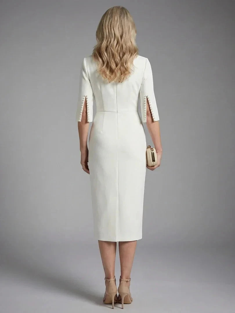 Women's Elegant Midi Wedding Guest Dress with Split Sleeves
