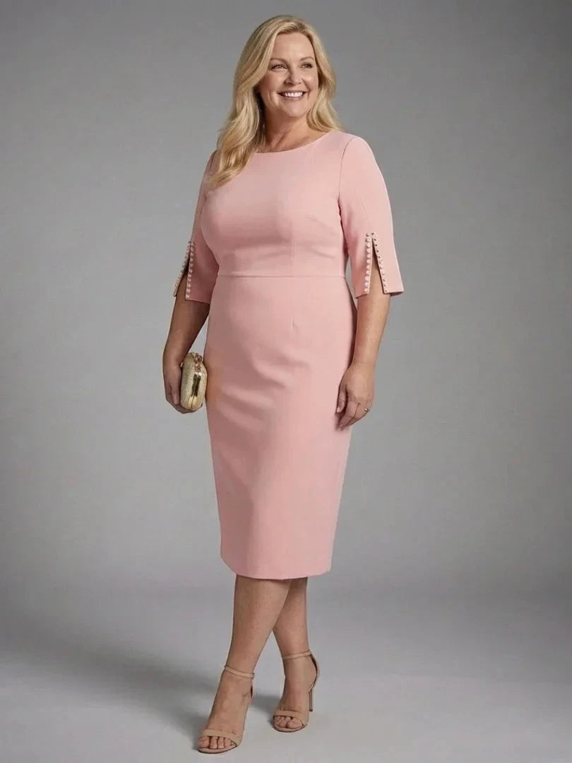 Women's Elegant Midi Wedding Guest Dress with Split Sleeves
