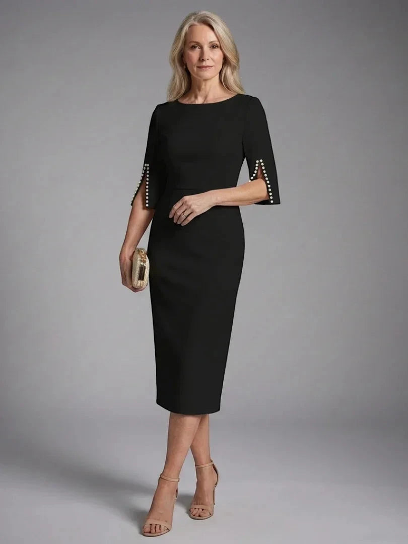 Women's Elegant Midi Wedding Guest Dress with Split Sleeves