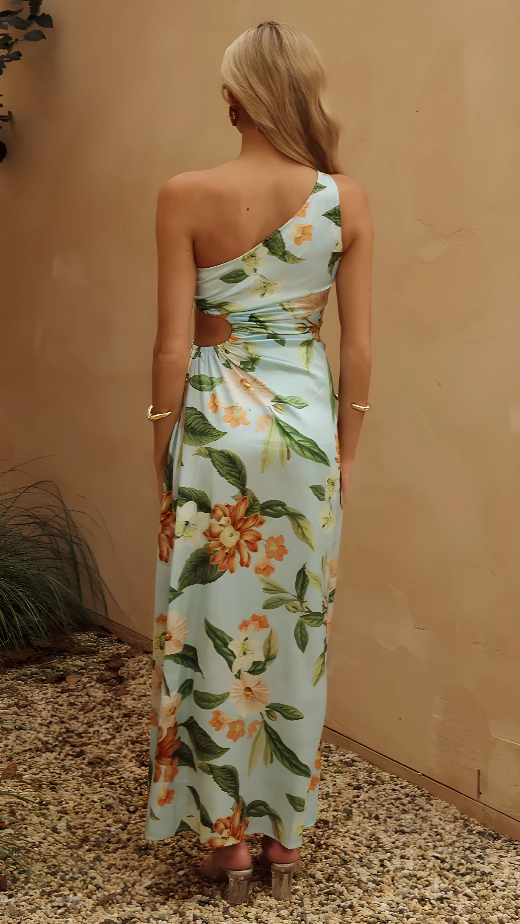Women's Elegant Printed Maxi Summer Dress with One Shoulder