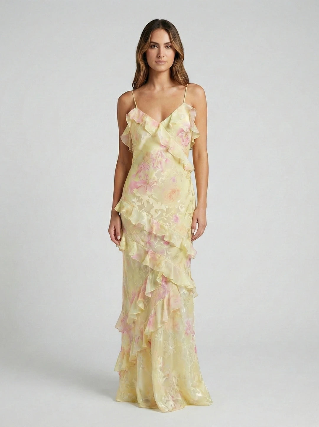Women's Elegant Ruffle Maxi Summer Dress with Open Back