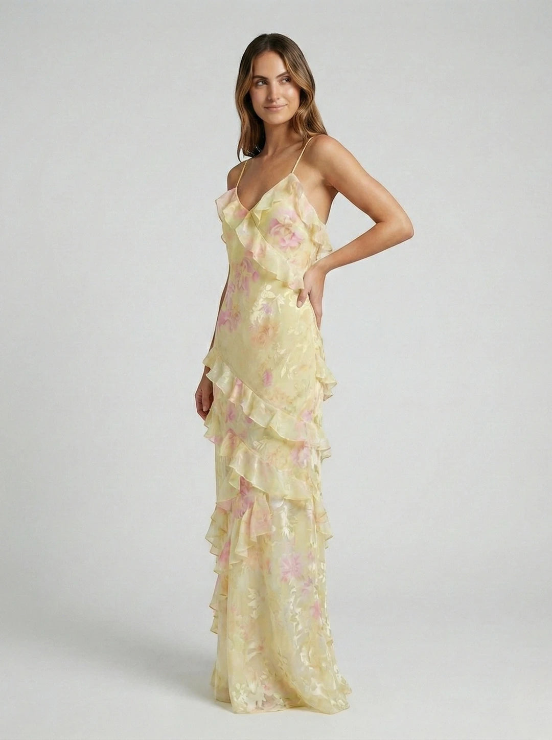 Women's Elegant Ruffle Maxi Summer Dress with Open Back