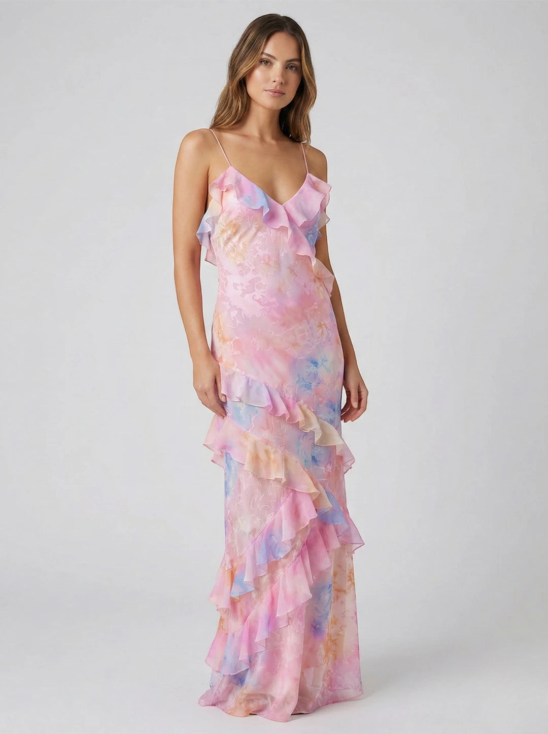 Women's Elegant Ruffle Maxi Summer Dress with Open Back