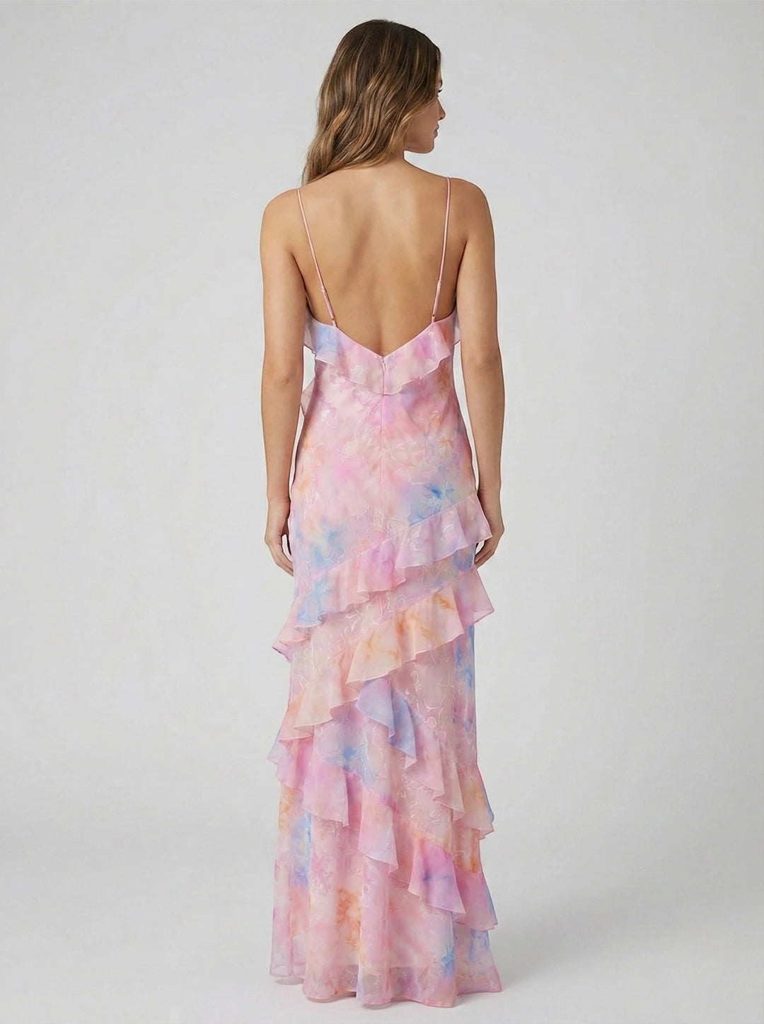 Women's Elegant Ruffle Maxi Summer Dress with Open Back