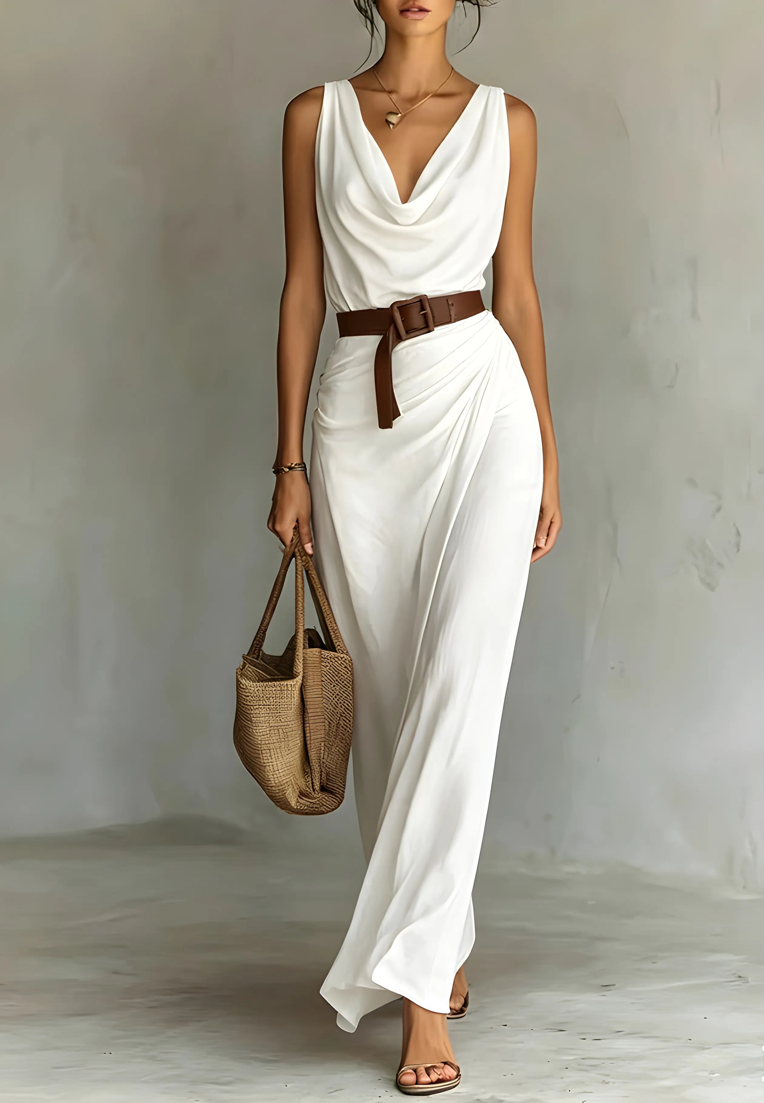 Women's Elegant Sleeveless Maxi Summer Dress with Cowl Neck