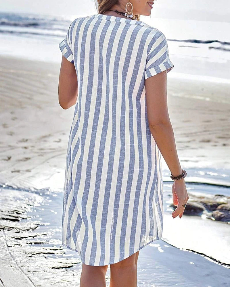 Women's Elegant Striped Mini Summer Dress with Short Sleeve