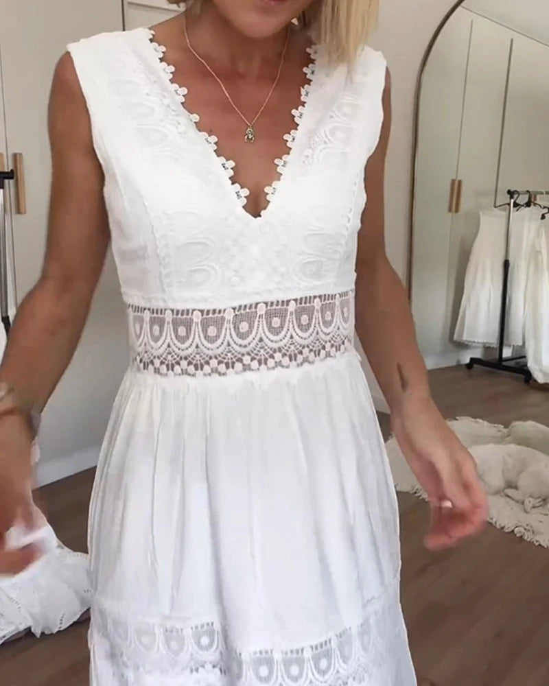 Women's Elegant Tiered Midi Summer Dress with V-Neck