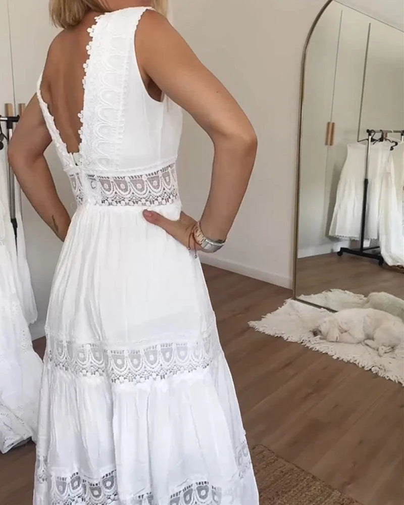 Women's Elegant Tiered Midi Summer Dress with V-Neck