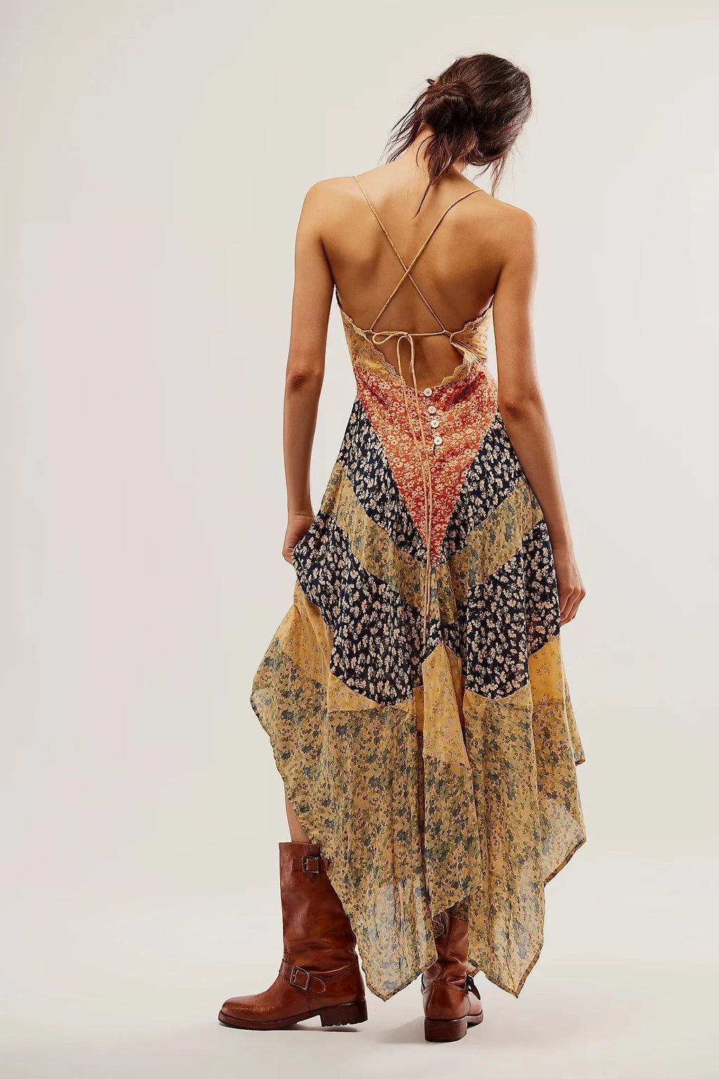 Women's Floral Boho Maxi Summer Dress with Backless Design