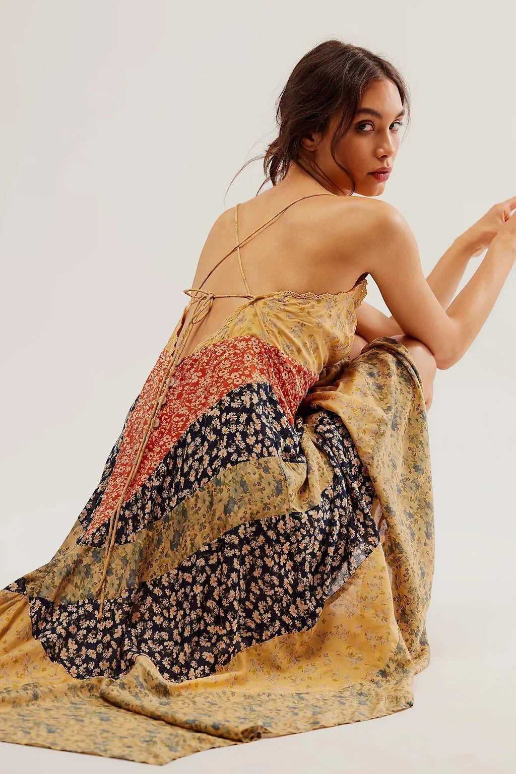 Women's Floral Boho Maxi Summer Dress with Backless Design