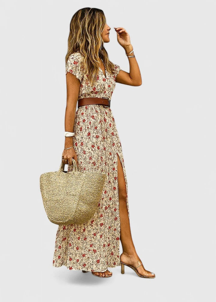 Women's Floral Boho Maxi Summer Dress with Slit