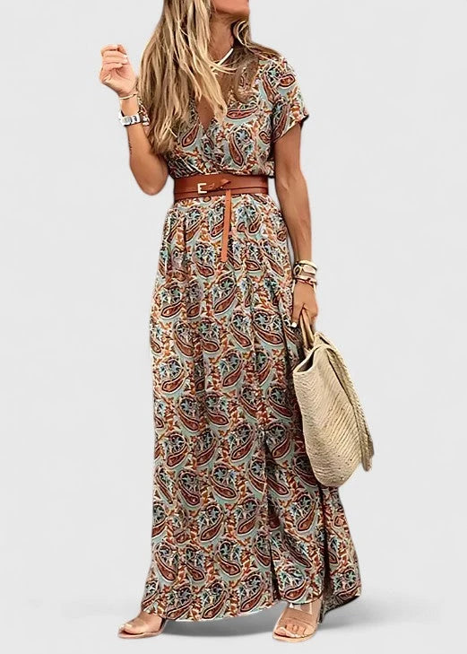 Women's Floral Boho Maxi Summer Dress with Slit