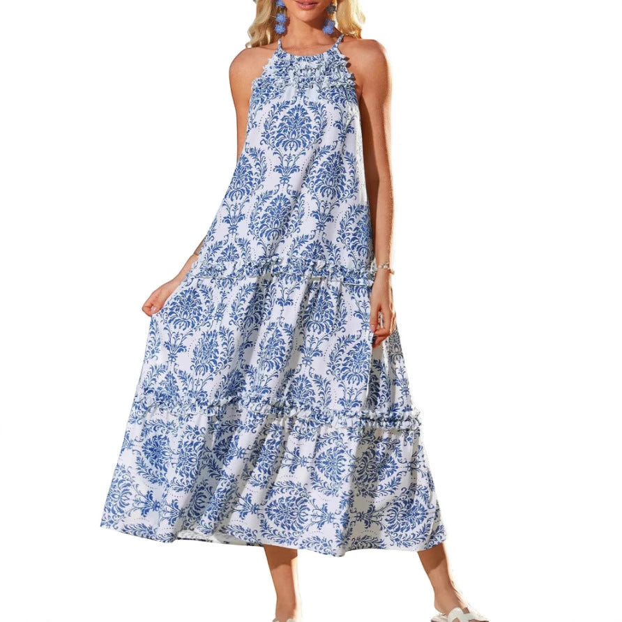 Women's Floral Boho Midi Summer Dress with Halter