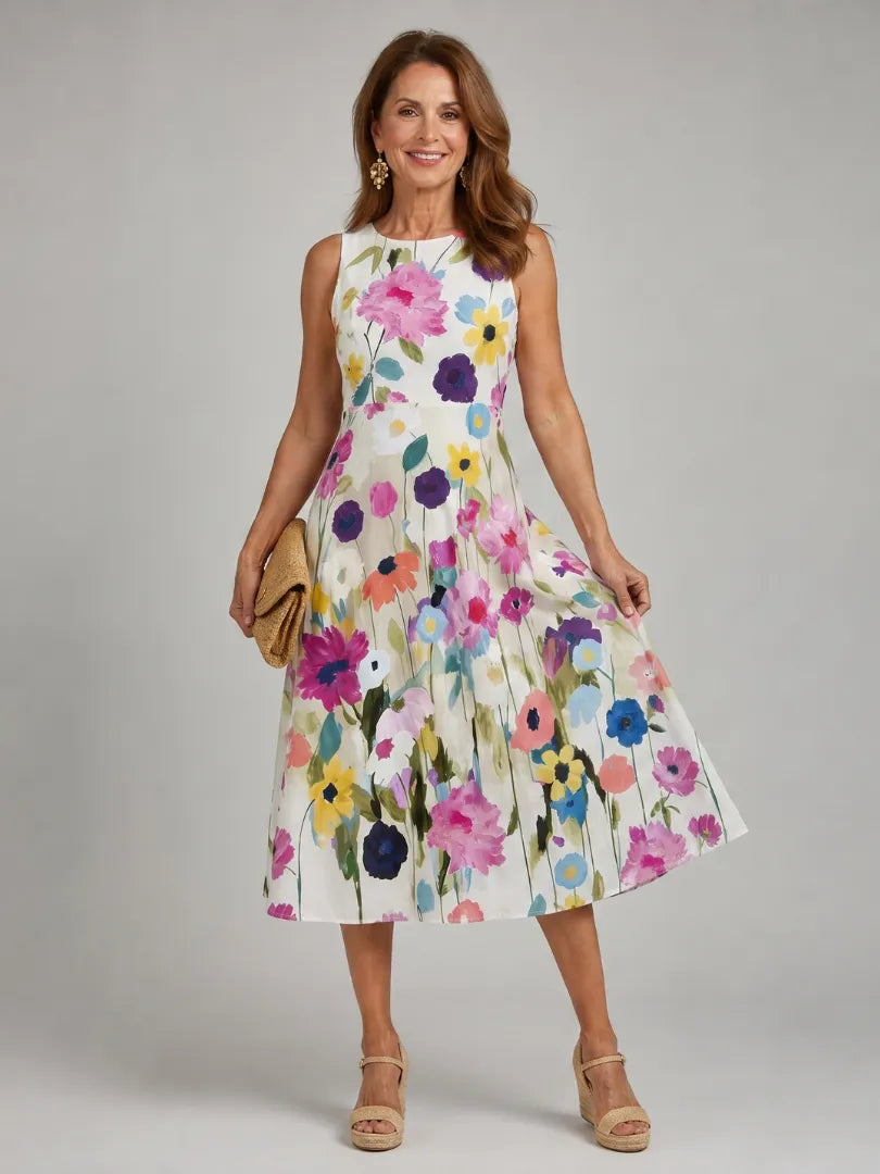 Women's Floral Casual Midi Summer Dress with Sleeveless