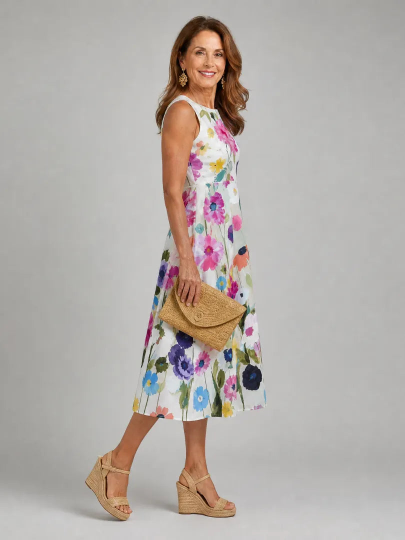 Women's Floral Casual Midi Summer Dress with Sleeveless