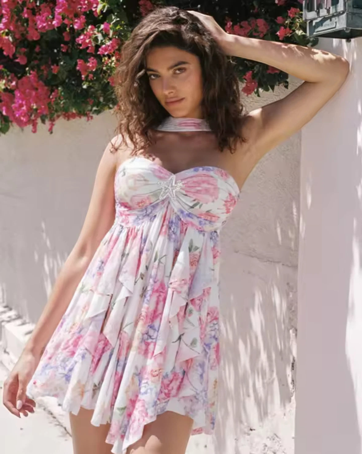 Women's Floral Cute Mini Summer Dress with Tiered Detail