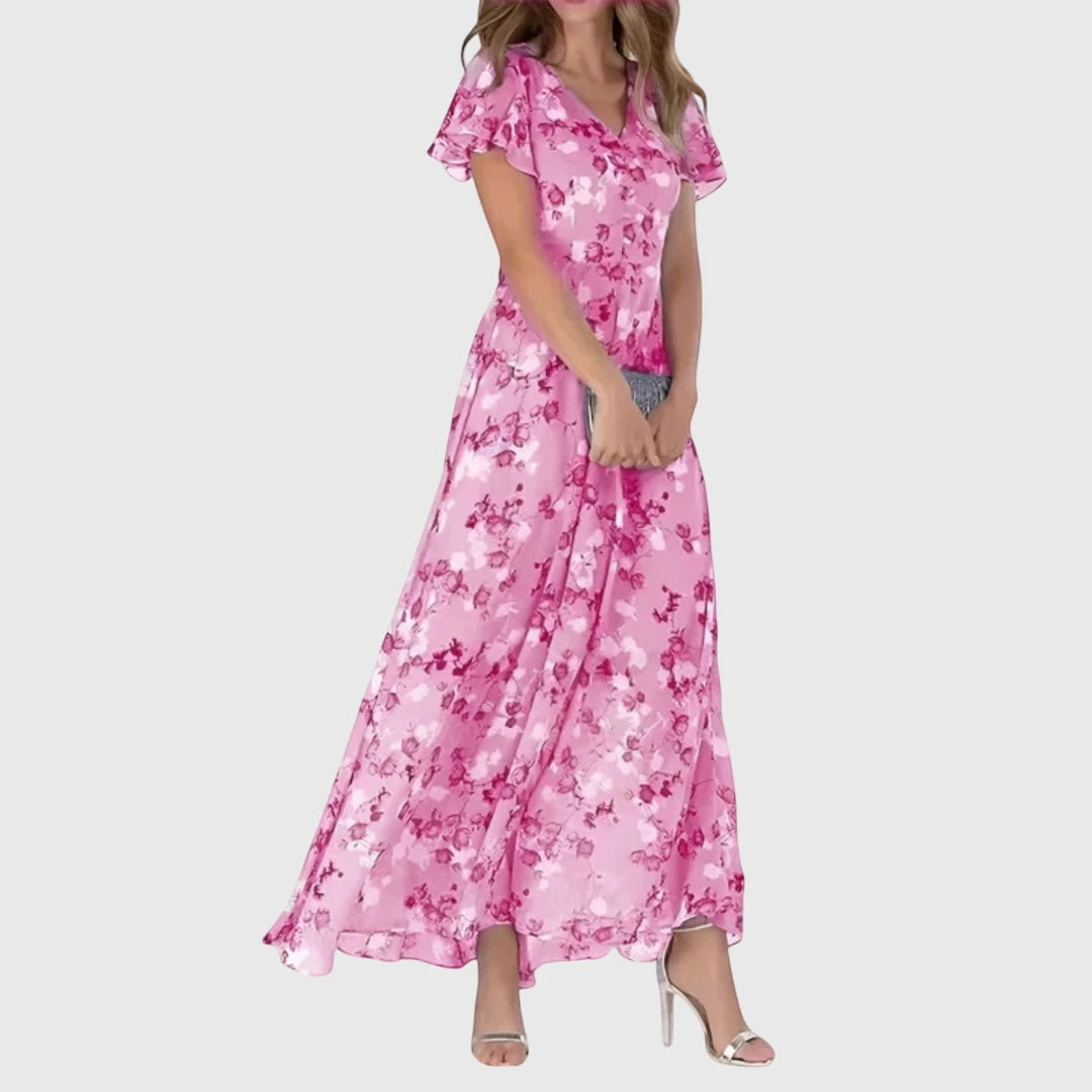 Women's Floral Elegant Maxi Summer Dress with Bell Sleeve