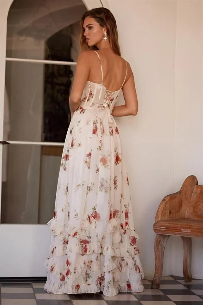 Women's Floral Elegant Maxi Summer Dress with Slit