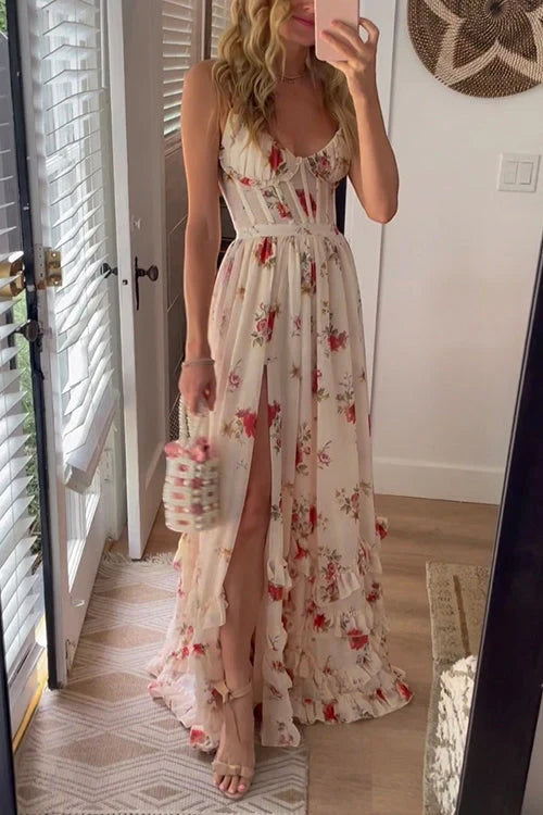 Women's Floral Elegant Maxi Summer Dress with Slit