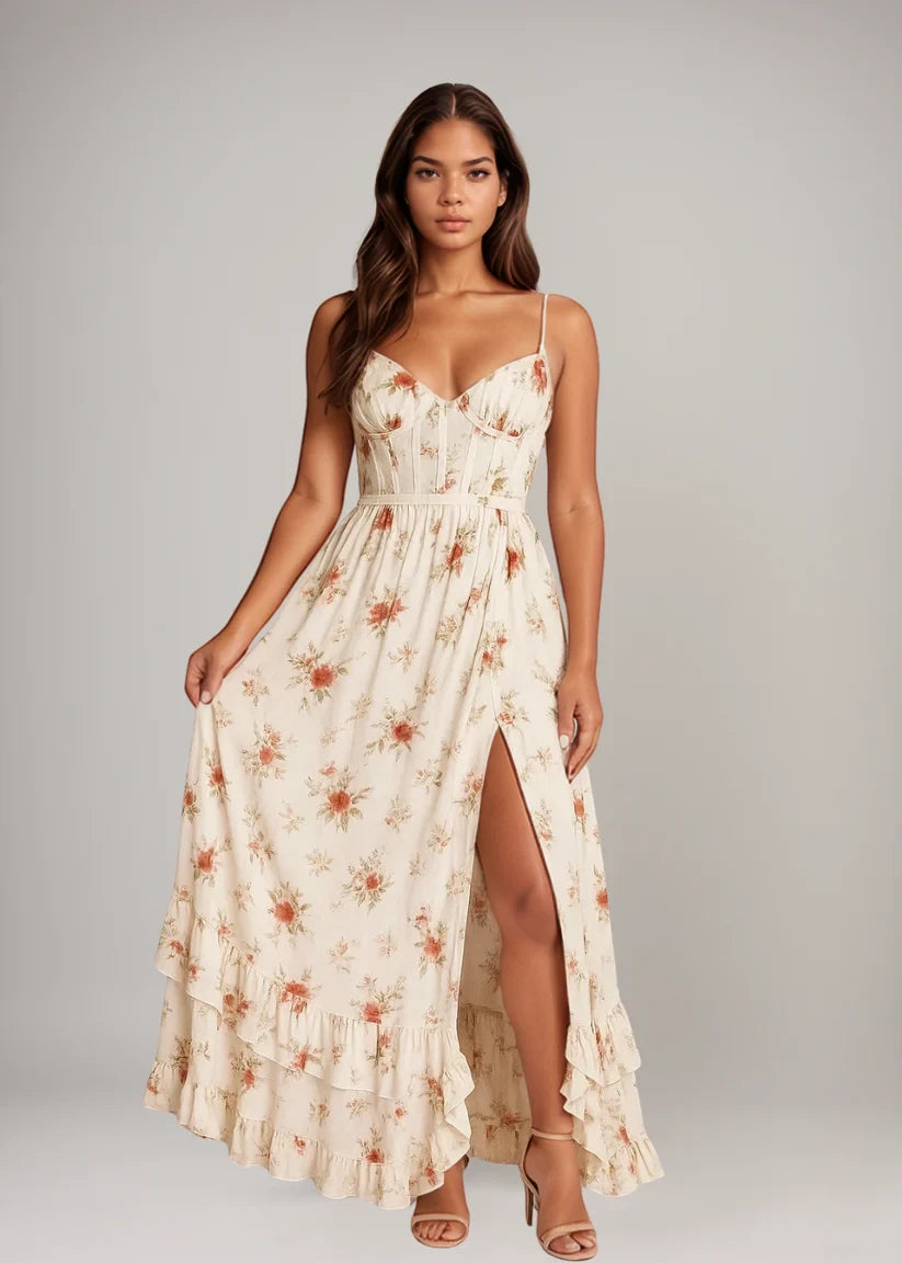 Women's Floral Elegant Maxi Summer Dress with Slit