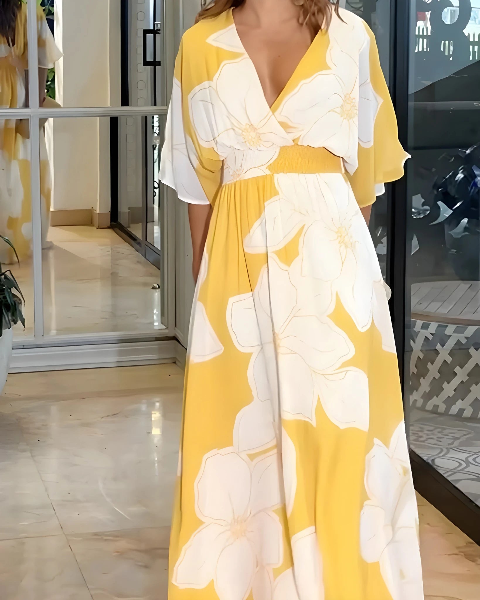 Women's Floral Elegant Maxi Summer Dress with V-Neck