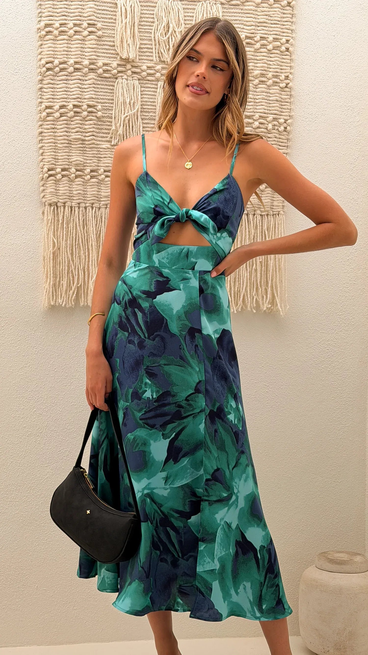 Women's Floral Elegant Midi Summer Dress with Slit