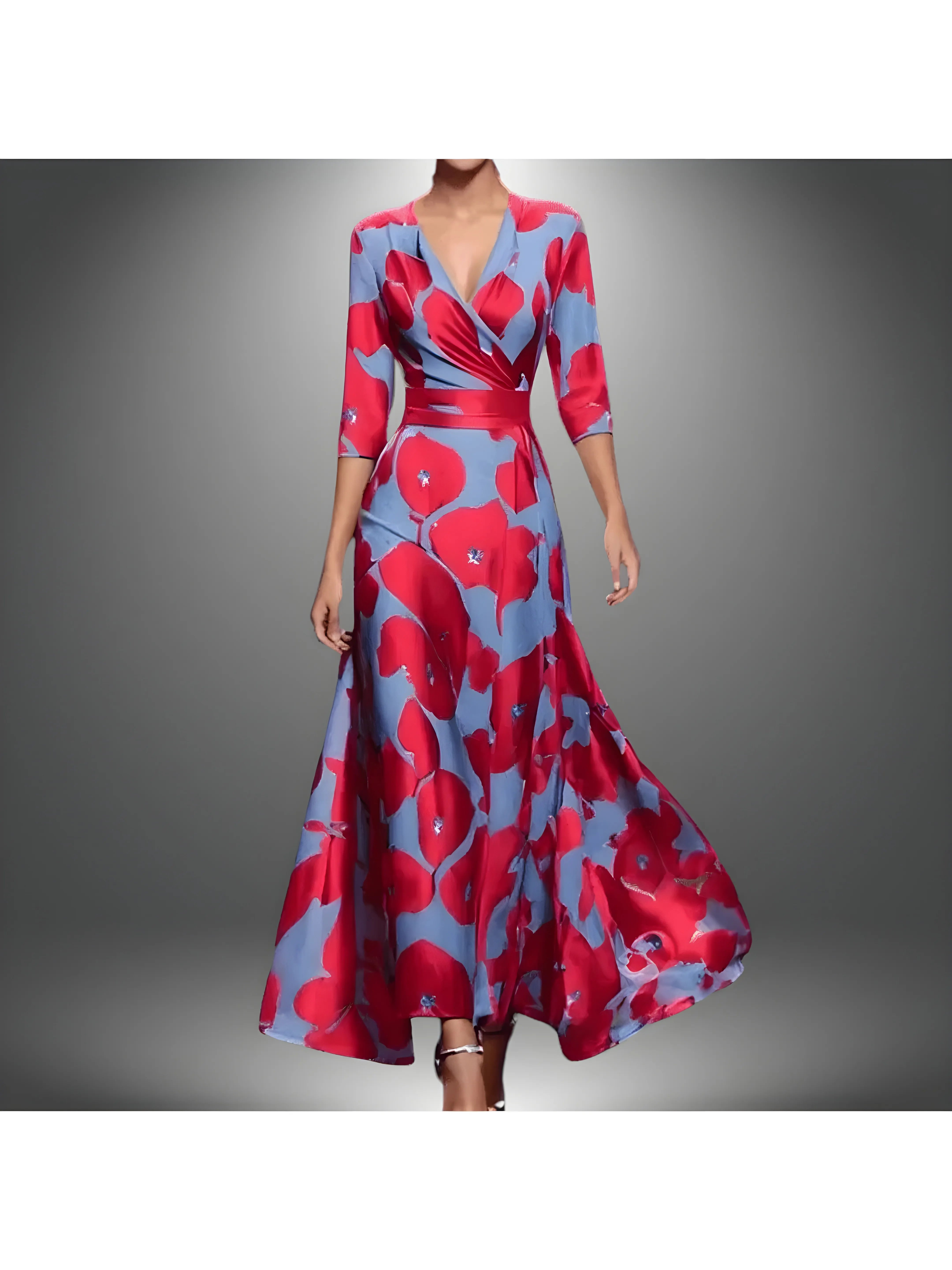 Women's Floral Flowy Maxi Summer Dress with 3/4 Sleeves