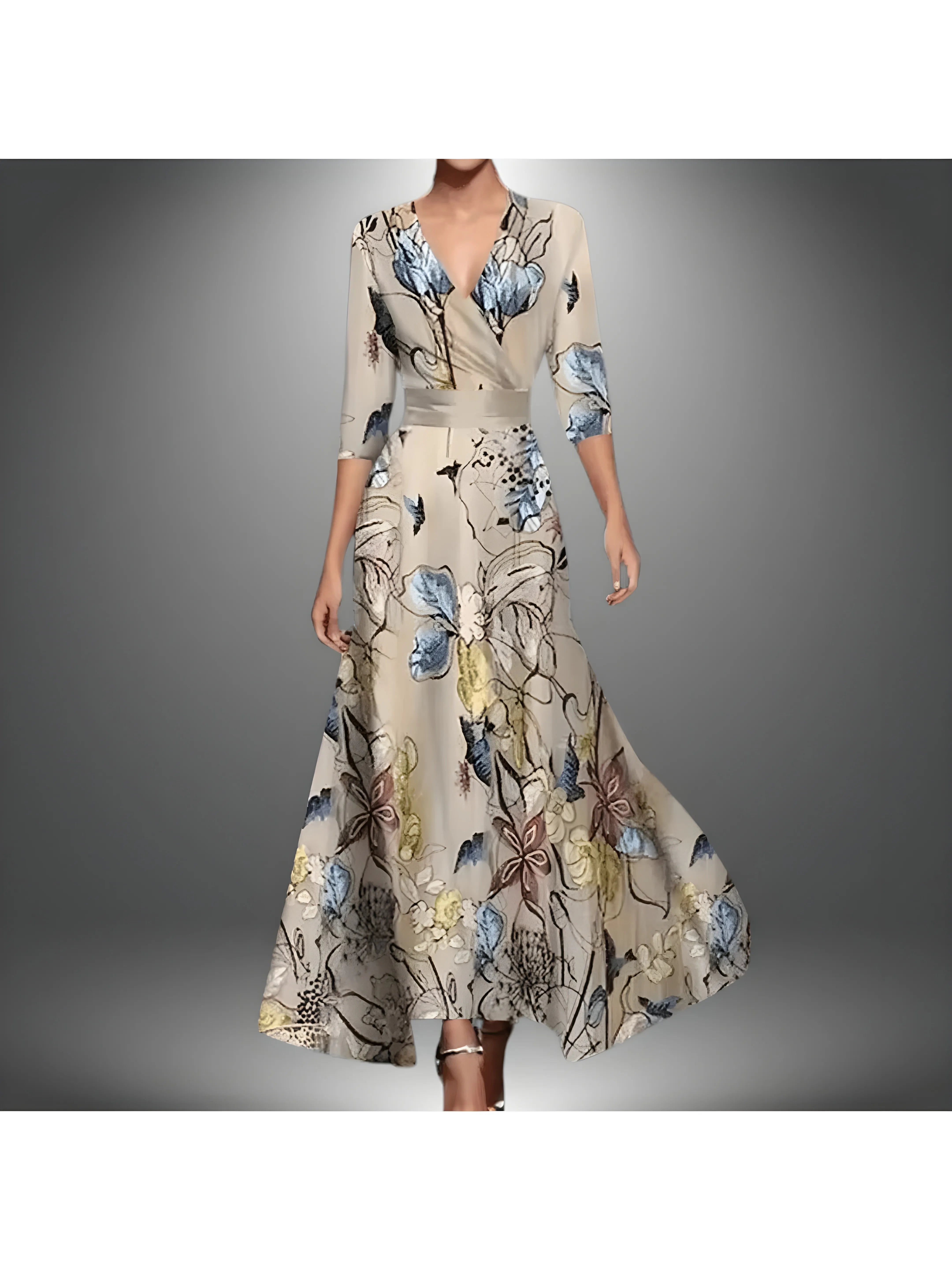 Women's Floral Flowy Maxi Summer Dress with 3/4 Sleeves