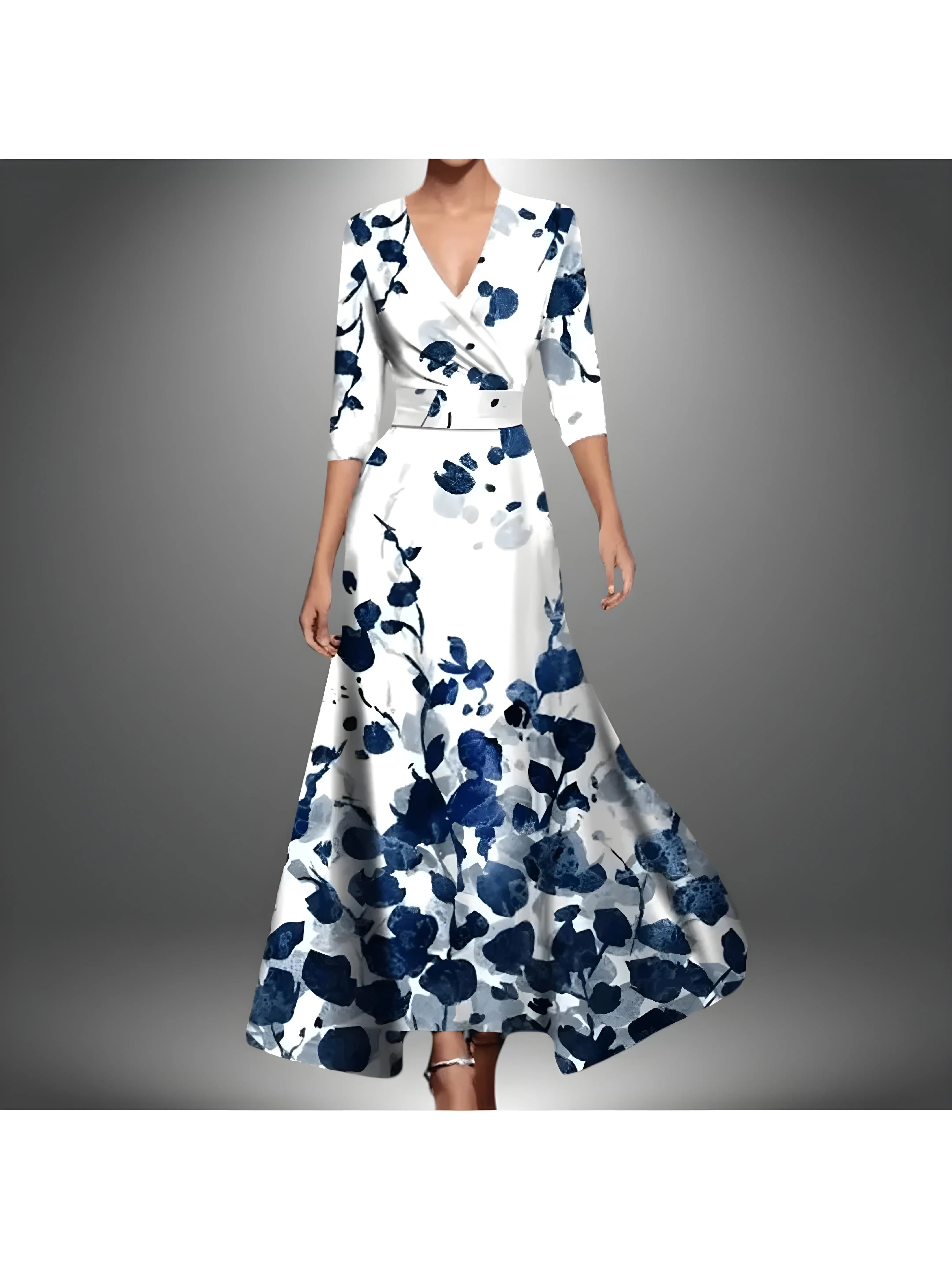 Women's Floral Flowy Maxi Summer Dress with 3/4 Sleeves
