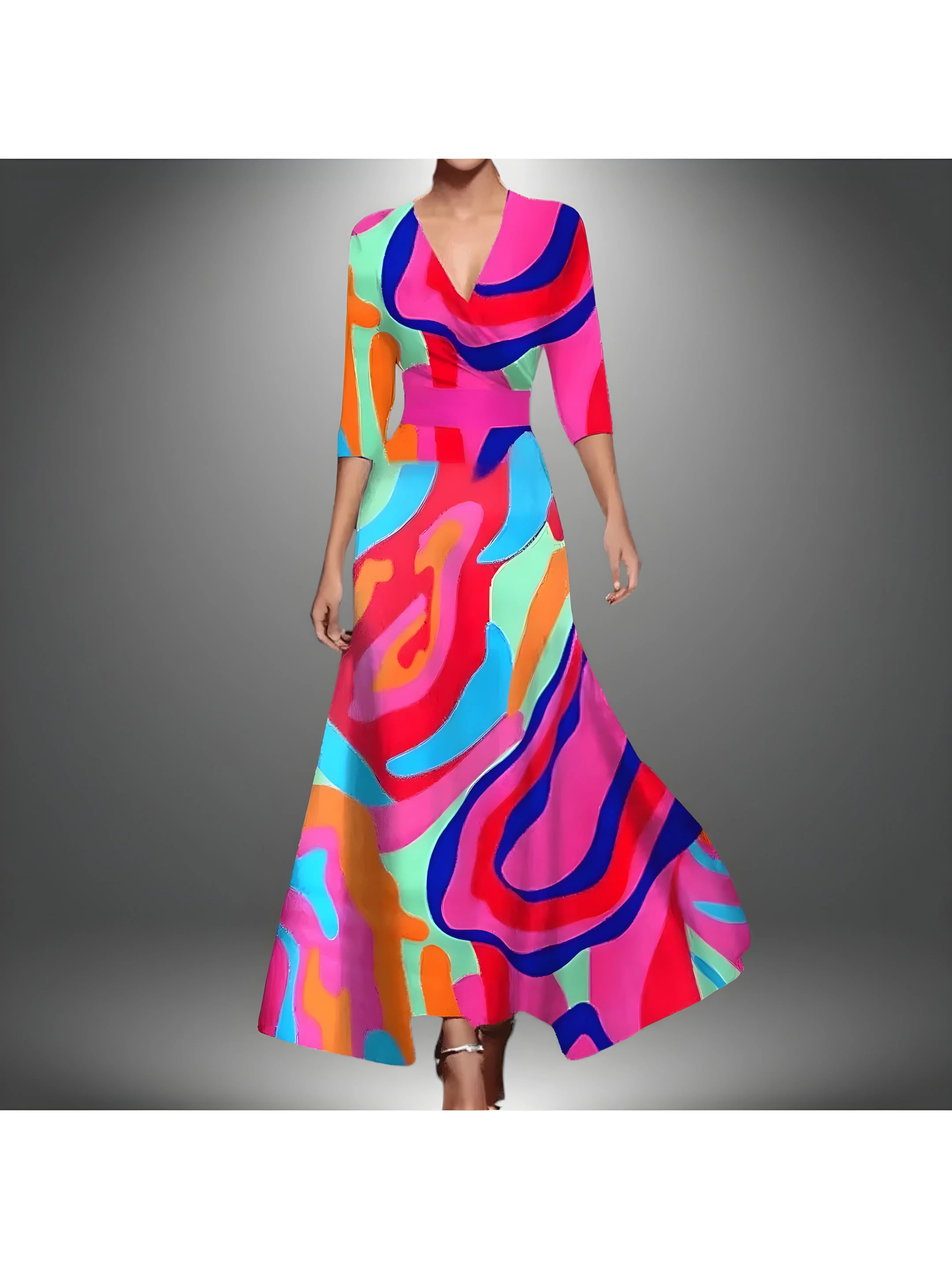 Women's Floral Flowy Maxi Summer Dress with 3/4 Sleeves